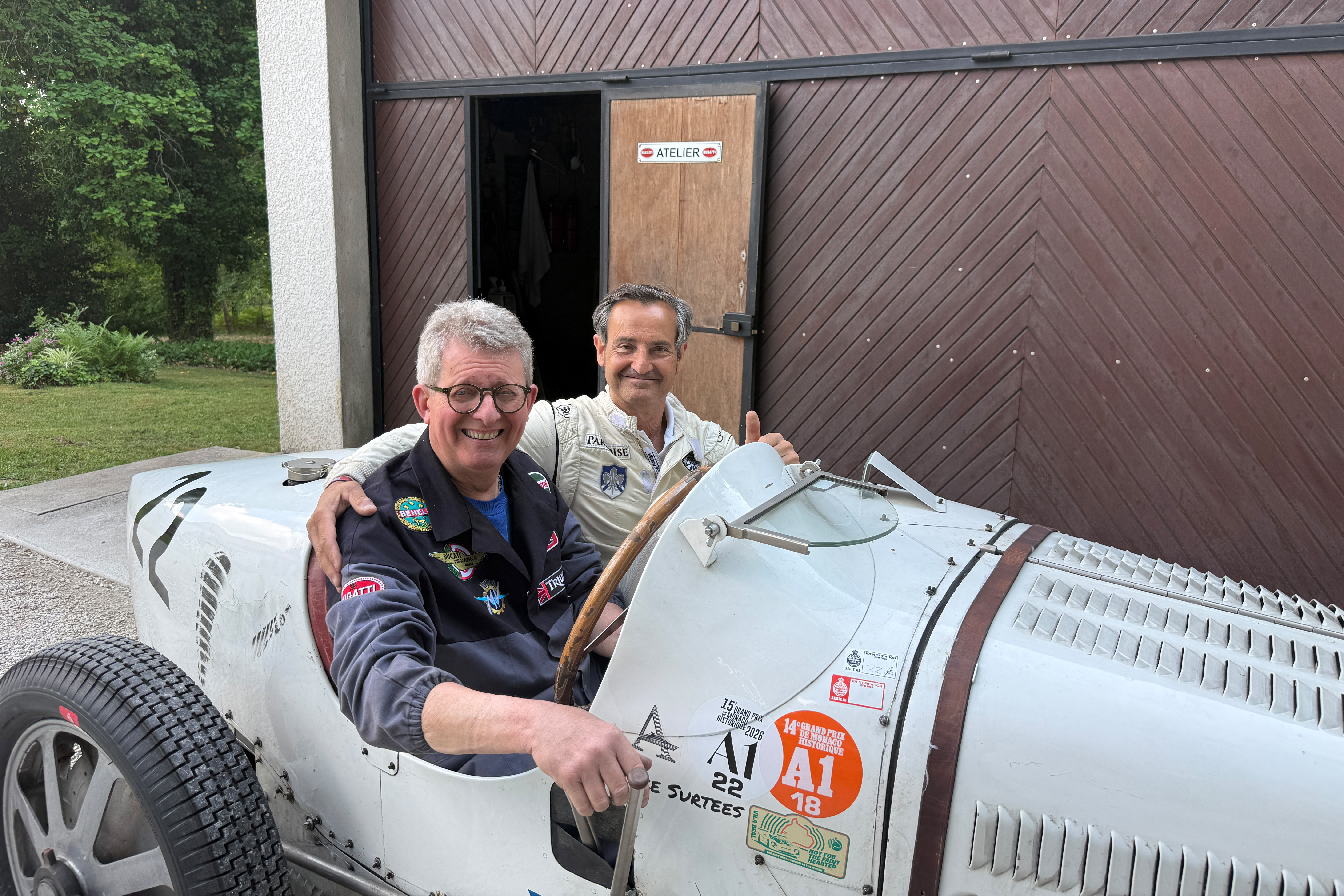 Thierry Stapts with his mechanic, Pascal Dussouchet, who passionately takes care of the maintenance of the 1926 Bugatti Type 35.